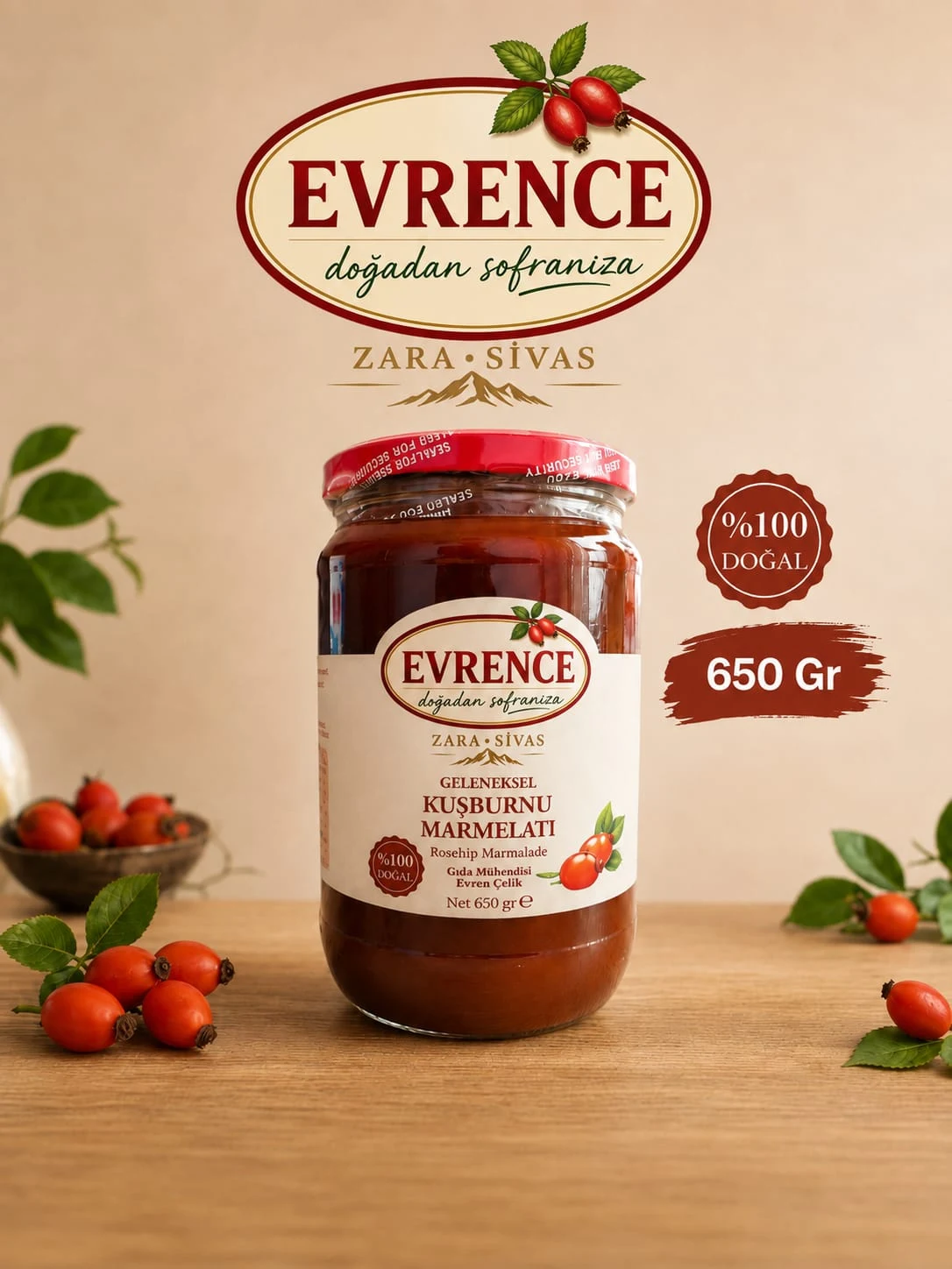 Kuşburnu Marmelatı 650 gr — Sivas Zara Kösedağ doğal ürünü